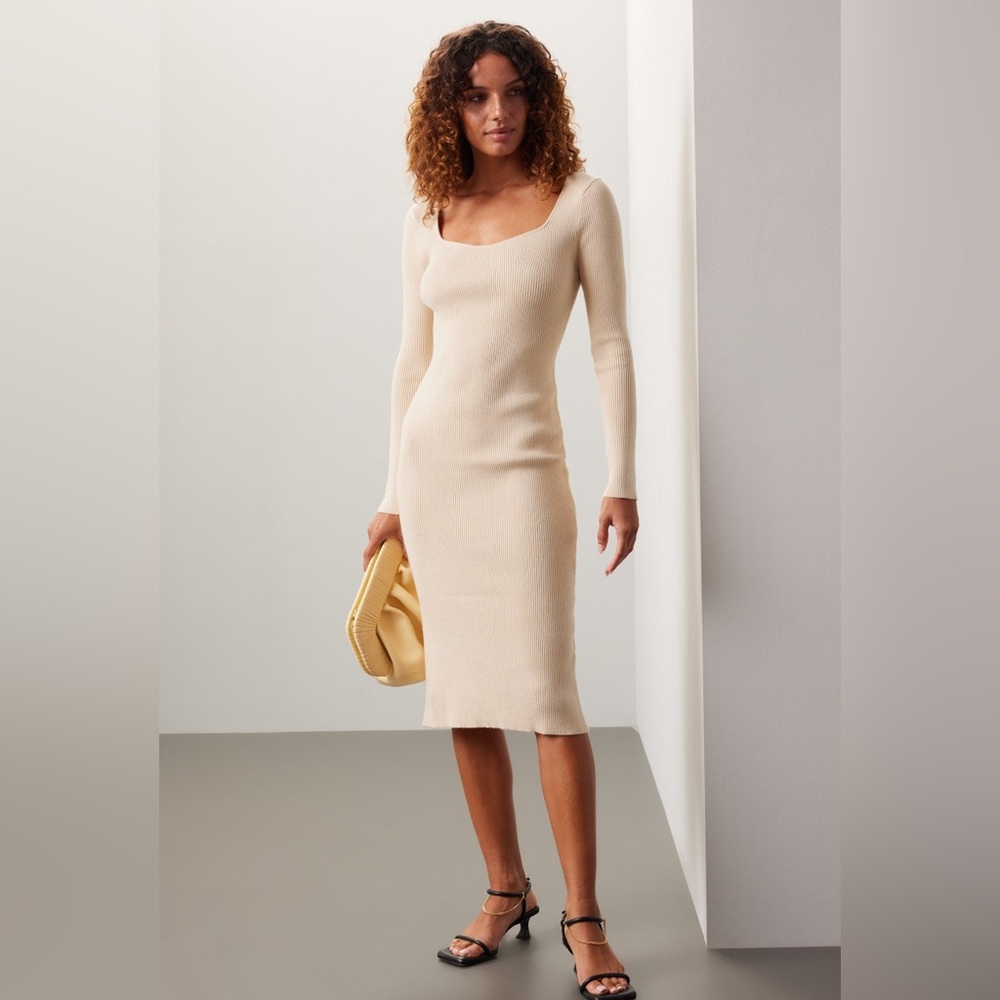 Area Stars NWT Ivory Sweetheart‎ Ribbed Midi Dress